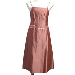 Vintage Midi Slip Dress Tailor Made Dusty Rose Pink Satiny Flare Midi Dress
